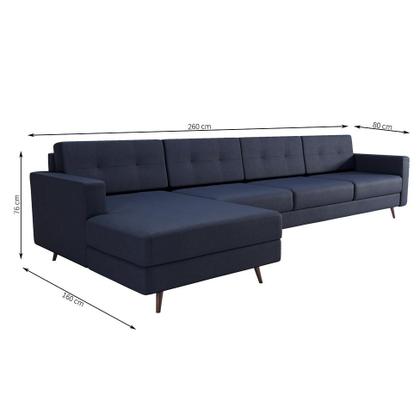 Imagem de Sofá 4 Lugares Living com Chaise Pé Palito Linho Cotton Azul Marinho