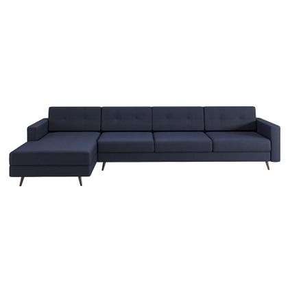 Imagem de Sofá 4 Lugares Living com Chaise Pé Palito Linho Cotton Azul Marinho