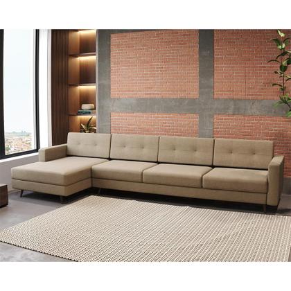 Imagem de Sofá 4 Lugares Living com Chaise Pé Palito Linho Cotton Bege