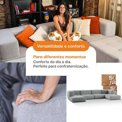 Sofá 4 lugares Modular com 2 Apoios Puff Sofá na Caixa em Boucle com 6 Módulos 3,44m Imagem de Sofá 4 lugares Modular com 2 Apoios Puff Sofá na Caixa em Boucle com 6 Módulos 3,44m