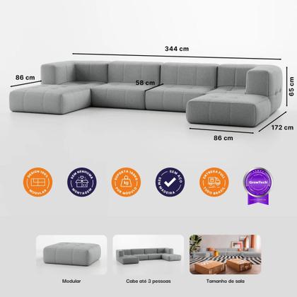 Sofá 4 lugares Modular com 2 Apoios Puff Sofá na Caixa em Boucle com 6 Módulos 3,44m Imagem de Sofá 4 lugares Modular com 2 Apoios Puff Sofá na Caixa em Boucle com 6 Módulos 3,44m