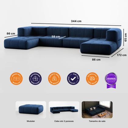 Sofá 4 lugares Modular com 2 Apoios Puff Sofá na Caixa em Boucle com 6 Módulos 3,44m Imagem de Sofá 4 lugares Modular com 2 Apoios Puff Sofá na Caixa em Boucle com 6 Módulos 3,44m