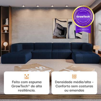 Sofá 4 lugares Modular com 2 Apoios Puff Sofá na Caixa em Boucle com 6 Módulos 3,44m Imagem de Sofá 4 lugares Modular com 2 Apoios Puff Sofá na Caixa em Boucle com 6 Módulos 3,44m