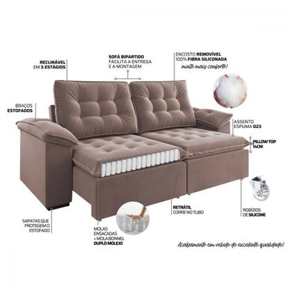 Imagem de Sófa 4 Lugares Mozart Retrátil e Reclinável Rosa - Viero Móveis