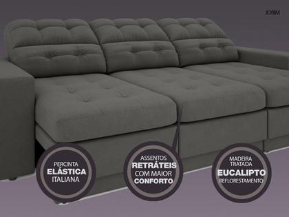 Sofá 4 Lugares Net Jobim Assento Retrátil e Reclinável Cinza 2,30m (L) - NETSOFAS Imagem de Sofá 4 Lugares Net Jobim Assento Retrátil e Reclinável Cinza 2,30m (L)