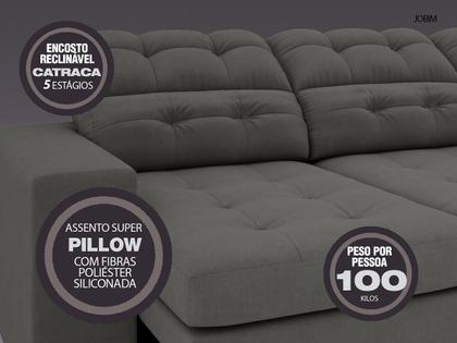 Sofá 4 Lugares Net Jobim Assento Retrátil e Reclinável Cinza 2,30m (L) - NETSOFAS Imagem de Sofá 4 Lugares Net Jobim Assento Retrátil e Reclinável Cinza 2,30m (L)