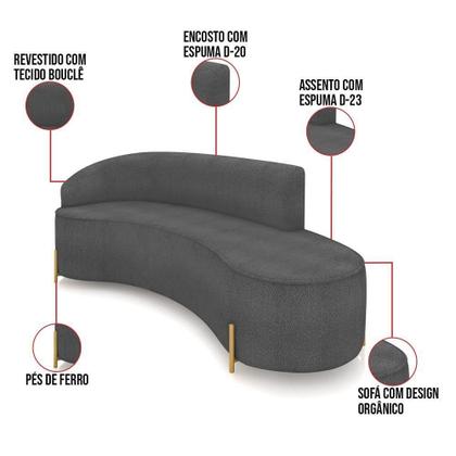 Imagem de Sofá 4 Lugares Orgânico 220cm Pé Dourado Morgan Bouclê Grafite D03 - D'rossi