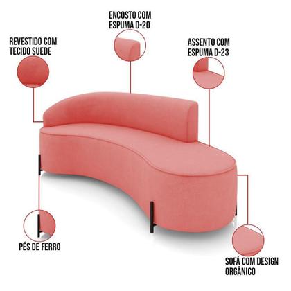 Imagem de Sofá 4 Lugares Orgânico 220cm Pé Ferro Preto Morgan Suede Rosê D03 - D'rossi