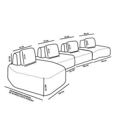 Imagem de Sofá 4 Lugares Orgânico Com Chaise E 3 Módulos Berlim Bouclê Off K01 - D'rossi Off White-grafite