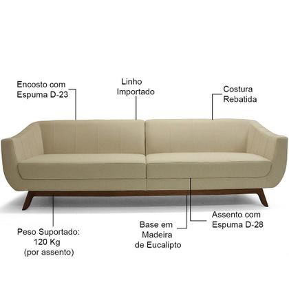 Imagem de Sofá 4 Lugares Para Sala de Estar Atenas 300 cm D02 Linho Bege C-443 - Lyam Decor