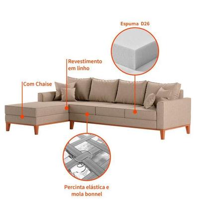 Imagem de Sofá 4 Lugares Quito Com Chaise Esquerdo Linho Bege
