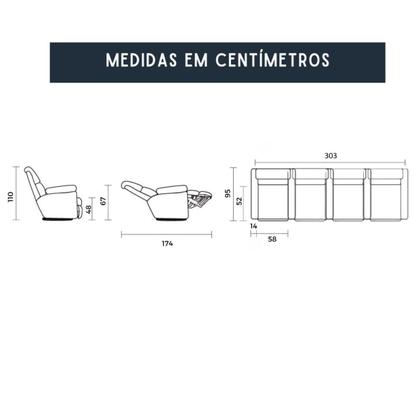 Imagem de Sofá 4 Lugares Reclinável Manual em Couro Bovino Linha Cinema Sala de estar