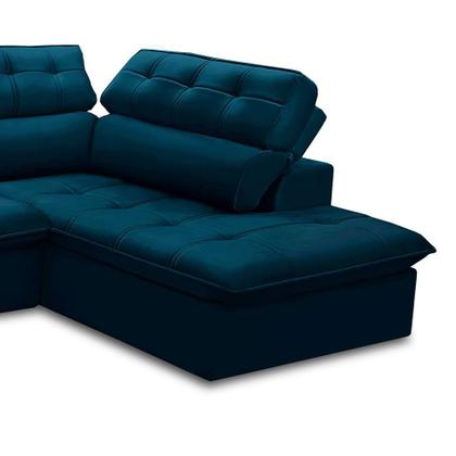 Imagem de Sofá 4 Lugares Retrátil e Reclinável Arezzo com Chaise Direito Veludo Azul
