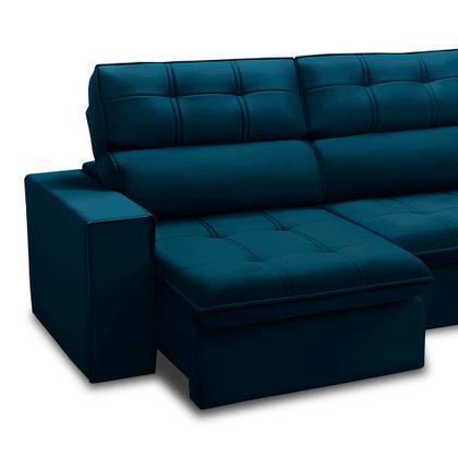 Imagem de Sofá 4 Lugares Retrátil e Reclinável Arezzo com Chaise Direito Veludo Azul