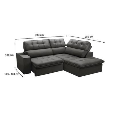 Imagem de Sofá 4 Lugares Retrátil e Reclinável Arezzo com Chaise Direito Veludo Chumbo