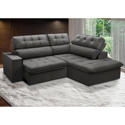 Imagem de Sofá 4 Lugares Retrátil e Reclinável Arezzo com Chaise Direito Veludo Chumbo