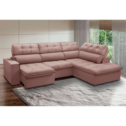 Imagem de Sofá 4 Lugares Retrátil e Reclinável Arezzo com Chaise Direito Veludo Rosê