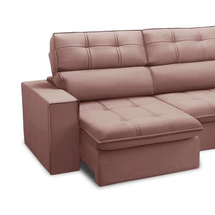 Imagem de Sofá 4 Lugares Retrátil e Reclinável Arezzo com Chaise Direito Veludo Rosê