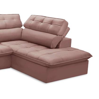 Imagem de Sofá 4 Lugares Retrátil e Reclinável Arezzo com Chaise Direito Veludo Rosê