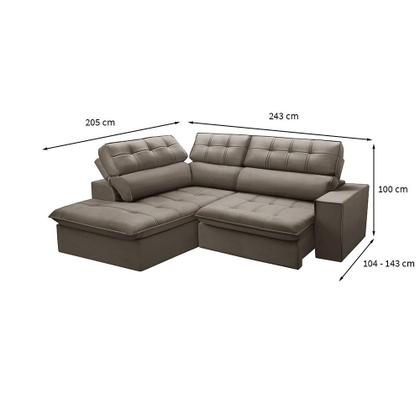 Imagem de Sofá 4 Lugares Retrátil e Reclinável Arezzo com Chaise Esquerdo Veludo Castor