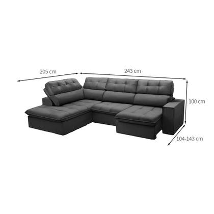Imagem de Sofá 4 Lugares Retrátil e Reclinável Arezzo com Chaise Esquerdo Veludo Chumbo