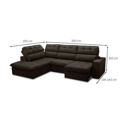 Imagem de Sofá 4 Lugares Retrátil e Reclinável Arezzo com Chaise Esquerdo Veludo Marrom