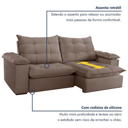 Imagem de Sofá 4 Lugares Retrátil e Reclinável Espanha 250cm Bege Escuro - Celflex