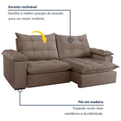 Imagem de Sofá 4 Lugares Retrátil e Reclinável Espanha 250cm Bege Escuro - Celflex