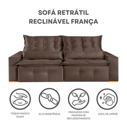 Sofá 4 Lugares Retrátil e Reclinável França Suede Marrom - Mobly Imagem de Sofá 4 Lugares Retrátil e Reclinável França Suede Marrom