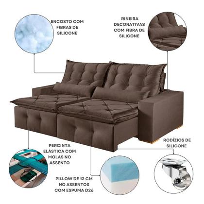 Sofá 4 Lugares Retrátil e Reclinável França Suede Marrom - Mobly Imagem de Sofá 4 Lugares Retrátil e Reclinável França Suede Marrom