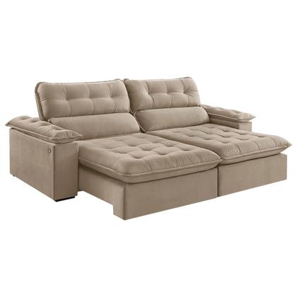 Imagem de Sofá 4 Lugares Retrátil e Reclinável Jobi com USB Veludo Bege Natural 254 cm