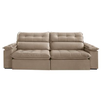 Sofá 4 Lugares Retrátil e Reclinável Jobi com USB Veludo Bege Natural 254 cm - Estofart Imagem de Sofá 4 Lugares Retrátil e Reclinável Jobi com USB Veludo Bege Natural 254 cm