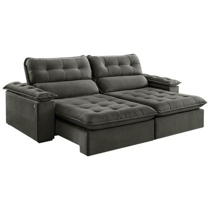 Imagem de Sofá 4 Lugares Retrátil e Reclinável Jobi com USB Veludo Cinza 254 cm