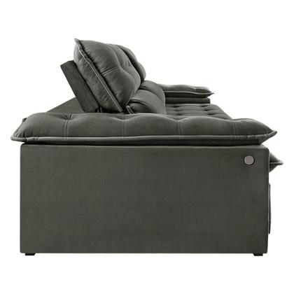 Imagem de Sofá 4 Lugares Retrátil e Reclinável Jobi com USB Veludo Cinza 254 cm