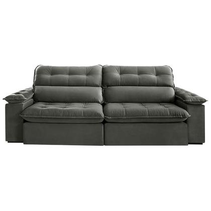 Sofá 4 Lugares Retrátil e Reclinável Jobi com USB Veludo Cinza 254 cm - Estofart Imagem de Sofá 4 Lugares Retrátil e Reclinável Jobi com USB Veludo Cinza 254 cm