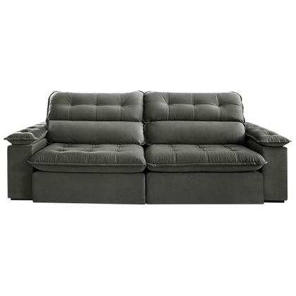 Imagem de Sofá 4 Lugares Retrátil e Reclinável Jobi com USB Veludo Cinza 254 cm