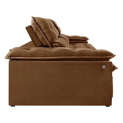 Imagem de Sofá 4 Lugares Retrátil e Reclinável Jobi com USB Veludo Marrom 254 cm