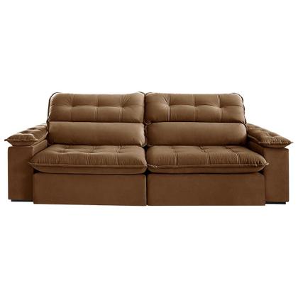 Imagem de Sofá 4 Lugares Retrátil e Reclinável Jobi com USB Veludo Marrom 254 cm