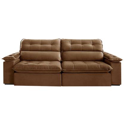 Sofá 4 Lugares Retrátil e Reclinável Jobi com USB Veludo Marrom 254 cm - Estofart Imagem de Sofá 4 Lugares Retrátil e Reclinável Jobi com USB Veludo Marrom 254 cm