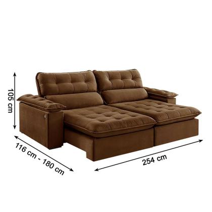 Sofá 4 Lugares Retrátil e Reclinável Jobi com USB Veludo Marrom 254 cm - Estofart Imagem de Sofá 4 Lugares Retrátil e Reclinável Jobi com USB Veludo Marrom 254 cm