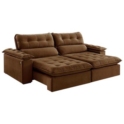 Imagem de Sofá 4 Lugares Retrátil e Reclinável Jobi com USB Veludo Marrom 254 cm