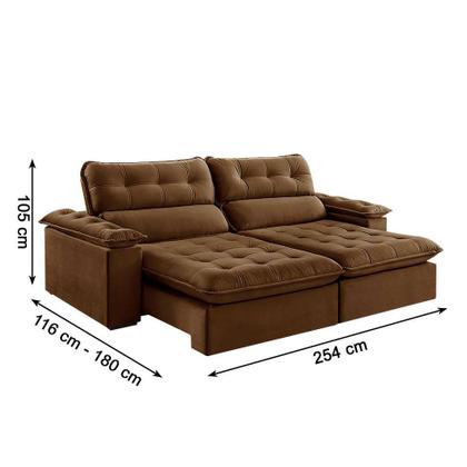 Sofá 4 Lugares Retrátil e Reclinável Jobi Veludo Marrom 254 cm - Estofart Imagem de Sofá 4 Lugares Retrátil e Reclinável Jobi Veludo Marrom 254 cm