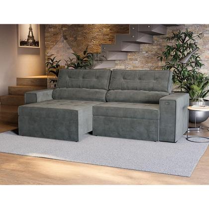 Imagem de Sofá 4 Lugares Retrátil e Reclinável Lanus Veludo Chumbo 250 cm