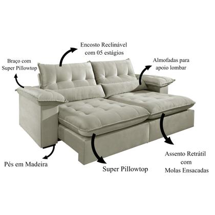 Imagem de Sofá 4 Lugares Retrátil e Reclinável Mônaco Veludo com Molas Ensacadas