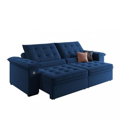 Imagem de Sofá 4 Lugares Retrátil Reclinável com USB Veludo 250cm Khalifa Wood Estofados