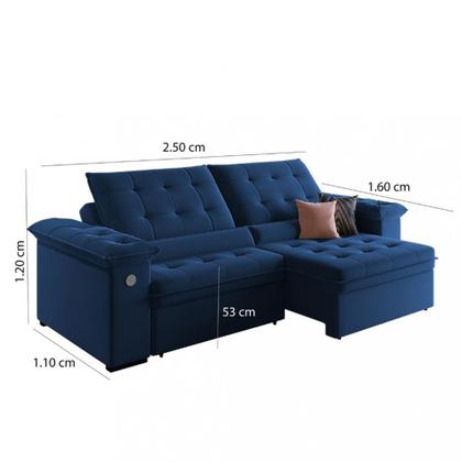 Imagem de Sofá 4 Lugares Retrátil Reclinável com USB Veludo 250cm Khalifa Wood Estofados