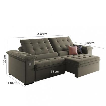 Imagem de Sofá 4 Lugares Retrátil Reclinável com USB Veludo 250cm Khalifa Wood Estofados
