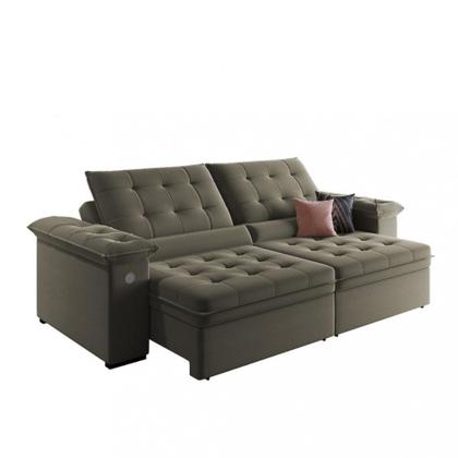 Imagem de Sofá 4 Lugares Retrátil Reclinável com USB Veludo 250cm Khalifa Wood Estofados