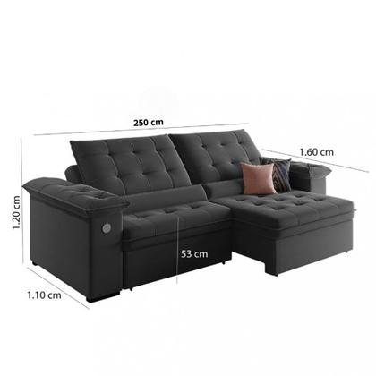 Imagem de Sofá 4 Lugares Retrátil Reclinável com USB Veludo 250cm Khalifa Wood Estofados