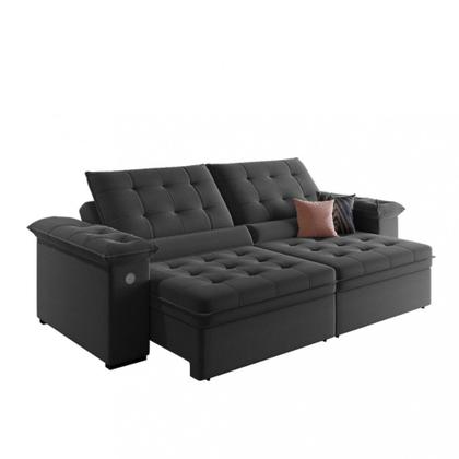 Imagem de Sofá 4 Lugares Retrátil Reclinável com USB Veludo 250cm Khalifa Wood Estofados